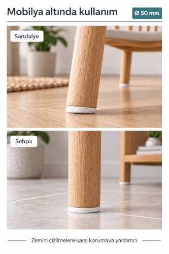 Yapışkanlı Keçe Ped, Beyaz, Yuvarlak, Sandalye Koltuk Ayağı için, Zemin Koruma, Gürültü Önleme (50mm)