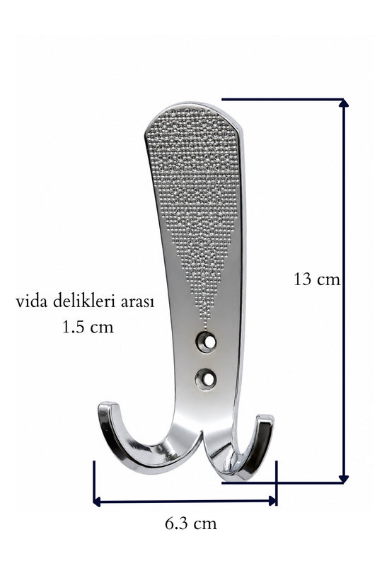 5 Adet Askı Çift Kancalı Portmanto Askısı, Duvar Montajlı, Metal (Krom, Portmanto)
