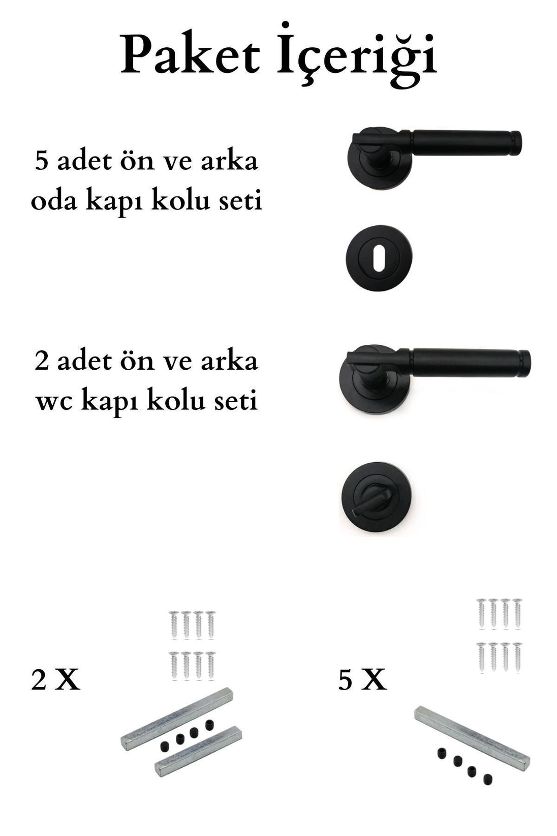 Siyah Kapı Kolu Verda Rozetli 3+1 Daire Seti (7 Takım) Siyah Oda