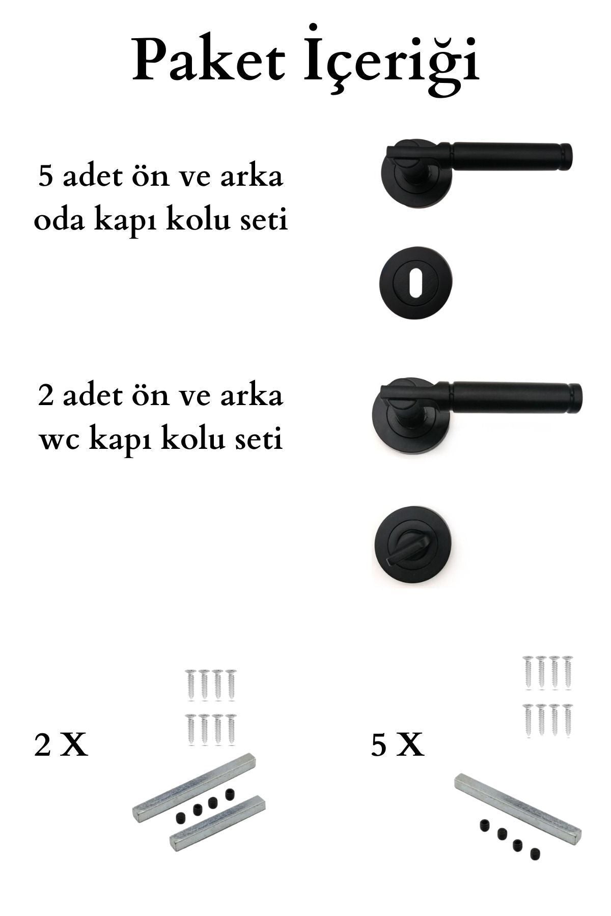 Siyah Kapı Kolu Verda Rozetli 3+1 Daire Seti (7 Takım) Siyah Oda