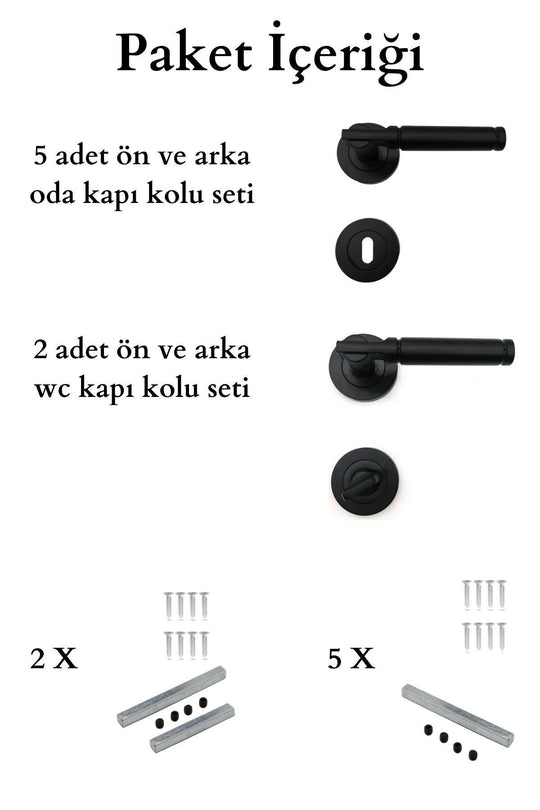 Siyah Kapı Kolu Verda Rozetli 3+1 Daire Seti (7 Takım) Siyah Oda