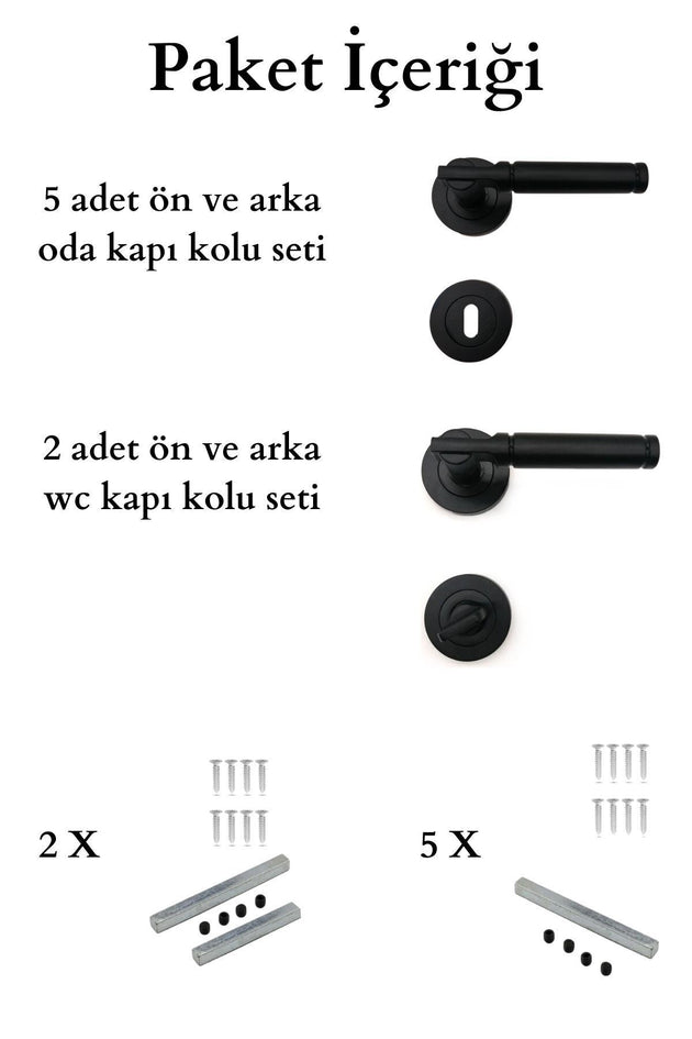 Siyah Kapı Kolu Verda Rozetli 3+1 Daire Seti (7 Takım) Siyah Oda