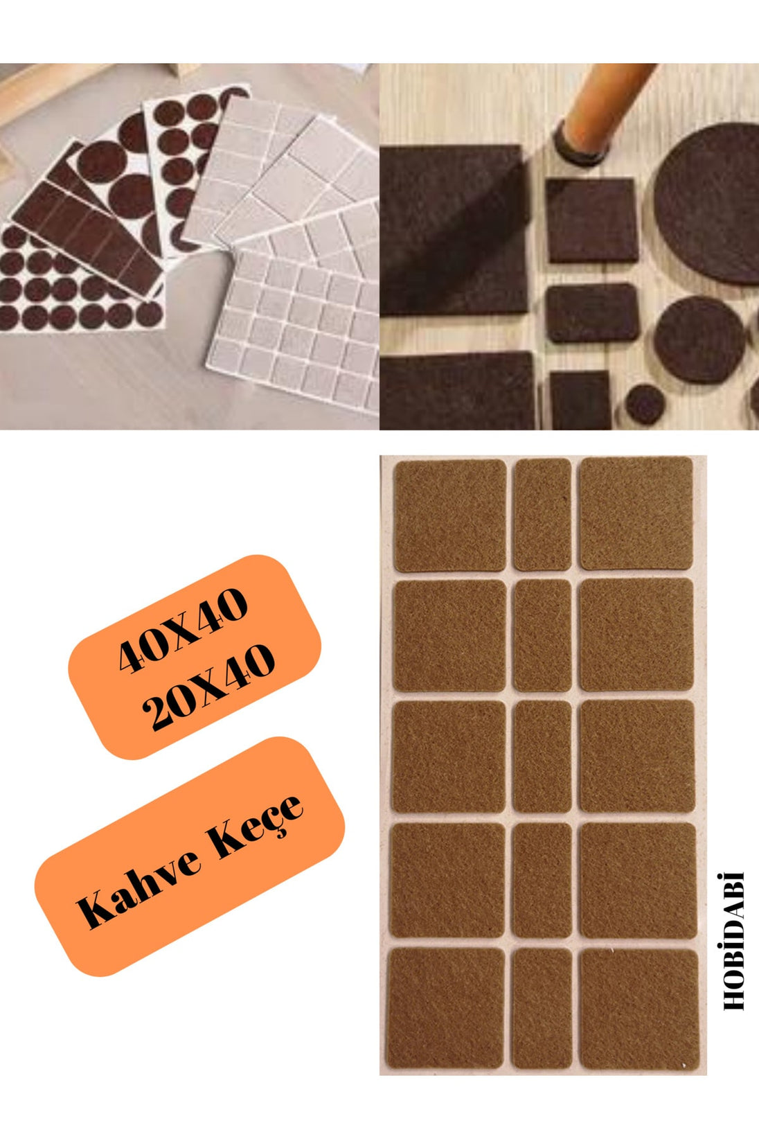 Kahverengi Mobilya Yapışkanlı Kare Keçe 40x40mm- 20x40 Mm