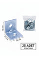 25 Ad L Demir Gönye Köşebent 16x16x16mm- Mobilya Dolap Köşe Birleştirme Bağlantı Aparatı
