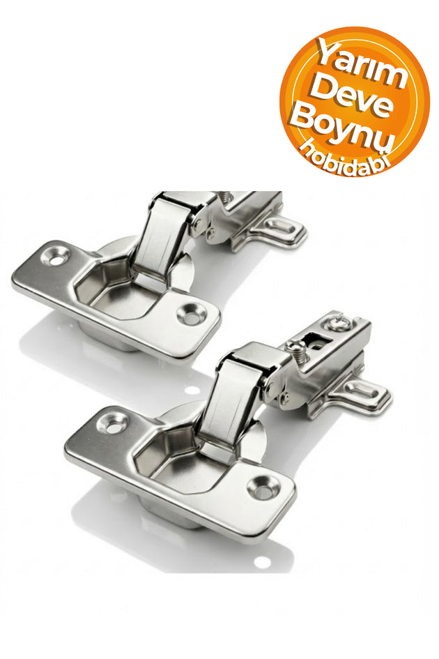 2 Adet Yarım Deve Boynu Pistonsuz Mobilya Dolap Kapak Menteşesi