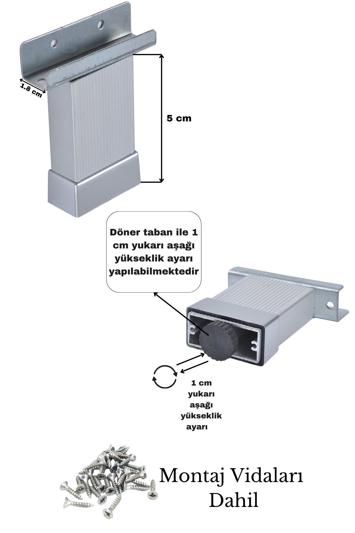 5 Cm Çizgili Alüminyum U Geçme Ayak 20x45 Mm Matkrom