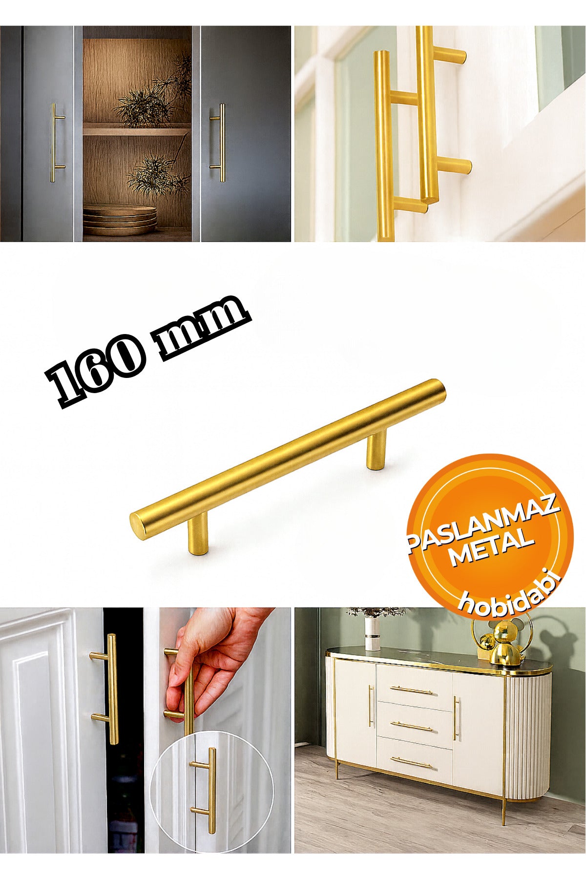 160mm Paslanmaz Altın Sarı Kulp Tv Ünitesi Yatak Odası Mobilya Çekmece Vestiyer Mutfak Dolap Kulbu