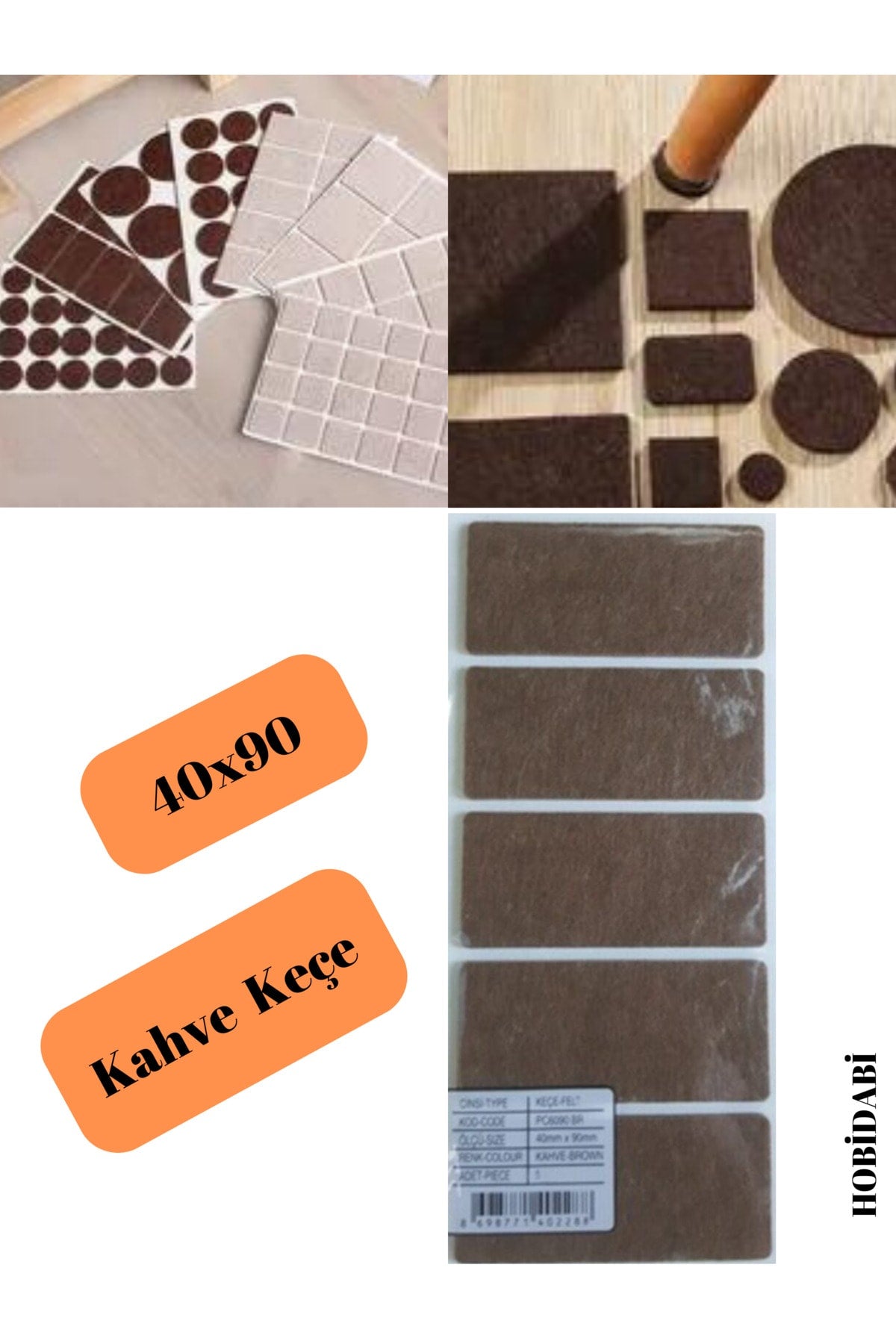 Yapışkanlı Mobilya Keçesi Dikdörtgen Keçe 40 Mm X 90 Mm