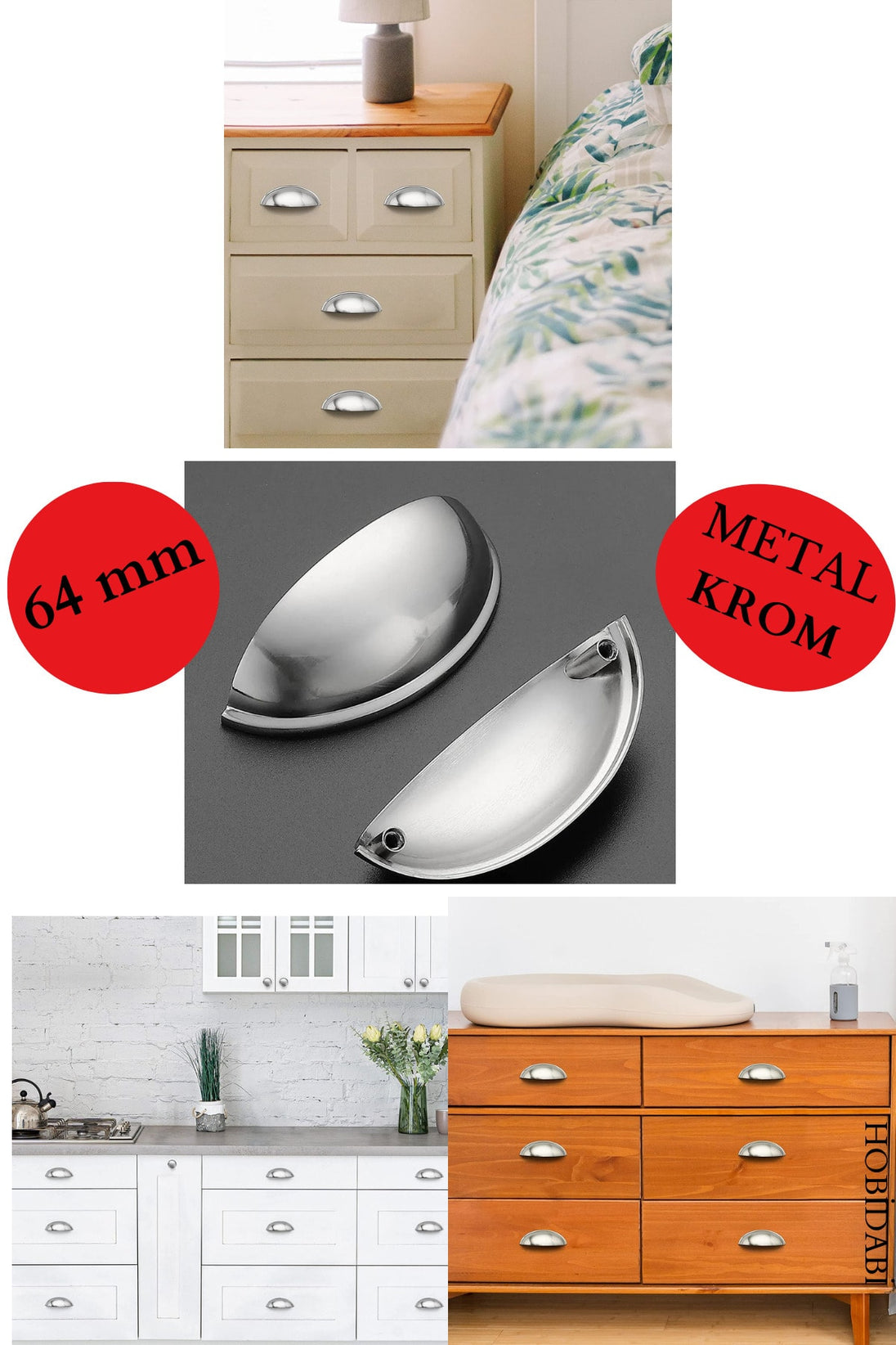 Krom Metal 64 Mm Mobilya Kulbu Midye Çanak Dolap Çekmece Vestiyer 1 Adet