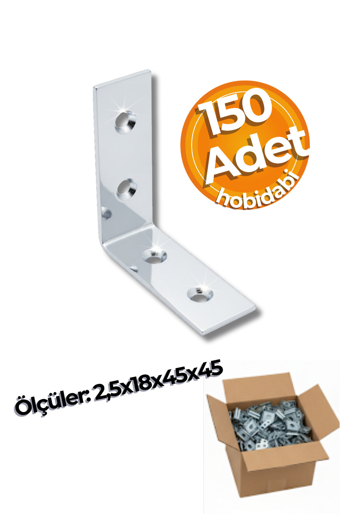 18x45x45 mm Koli Demir Gönye Köşebent - Mobilya Dolap Raf Masa Çekmece Köşe Sabitleme Birleştirme
