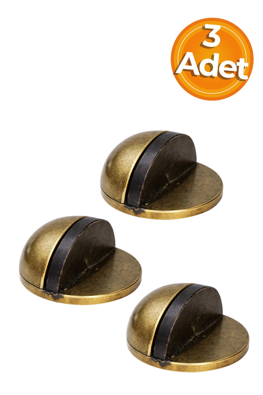 Yarımay Yapışkanlı Kapı Kolu Stoperi Tamponu, Metal Kapı Stopu (Antik Sarı) 3 Adet