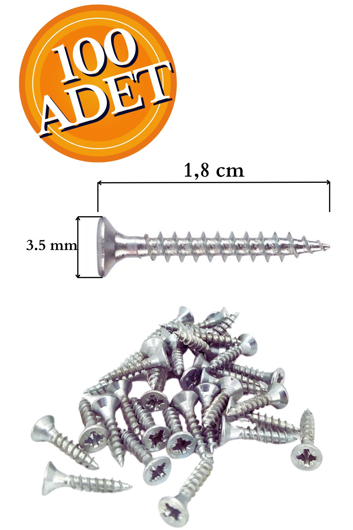 100 Adet Montaj Vidası 3,5x18 Sunta Ahşap Vidası Vida 100 Lü