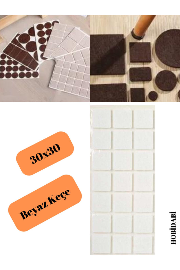 Yapışkanlı Mobilya Sandalye Koltuk Mobilya Ayak Keçesi 30 X 30 Mm Beyaz