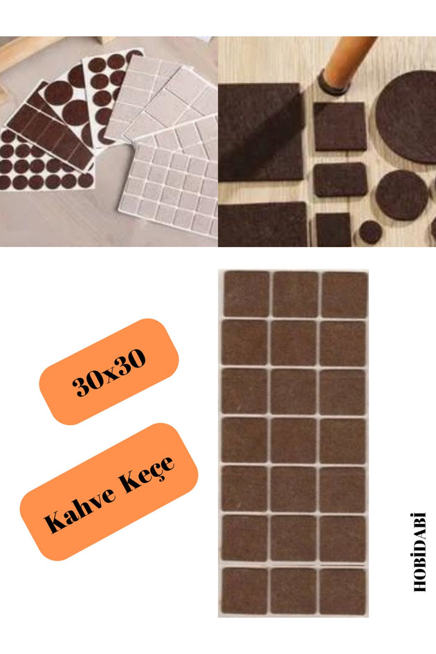 Keçe Yapışkanlı Mobilya Keçesi Kare Keçe 30x30 Mm