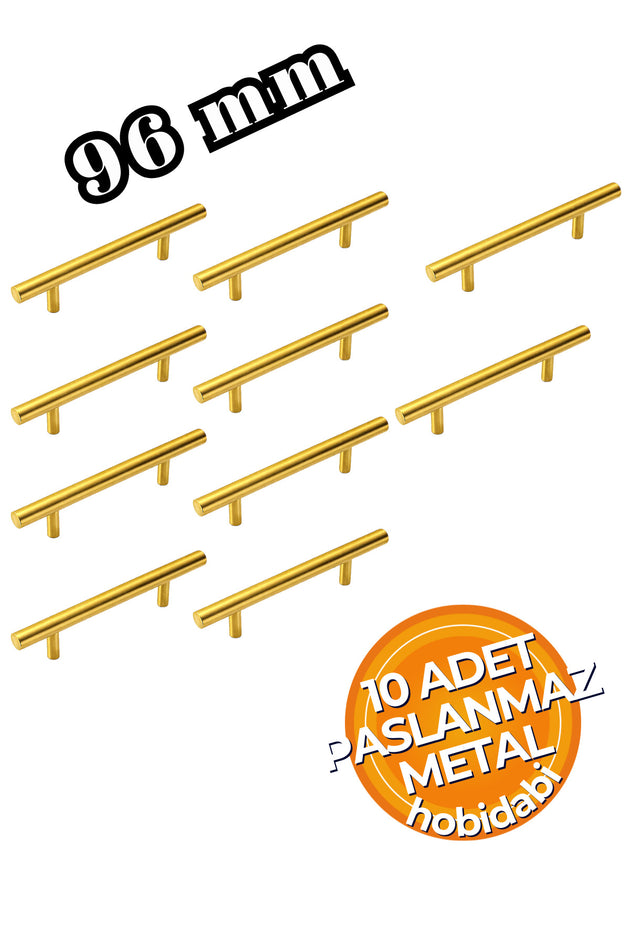96mm Paslanmaz 10 Adet Altın Sarı Kulp Tv Ünitesi Yatak Odası Mobilya Çekmece Vestiyer Mutfak Dolap