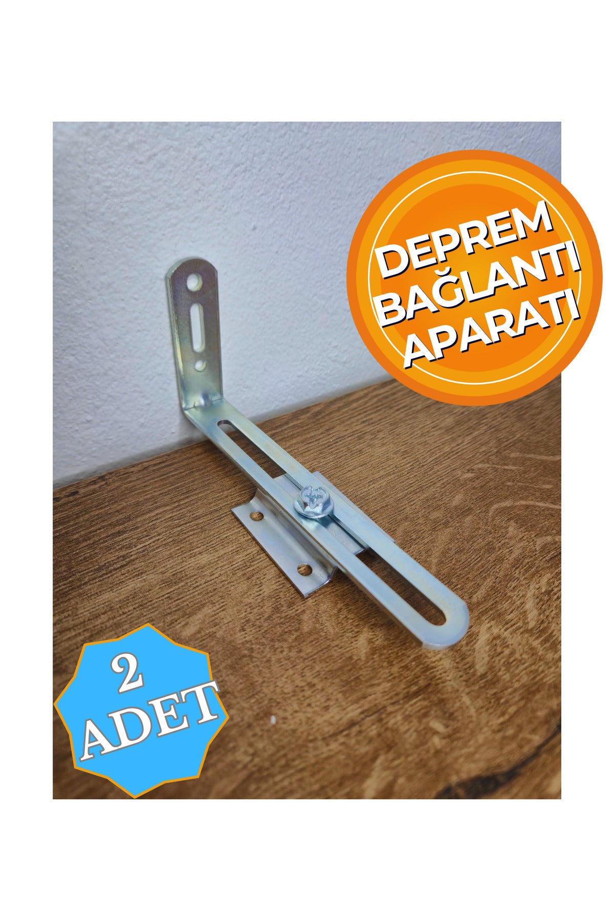 2 Ad. Metal Ayarlı Ağır Yük Deprem Dolap Sabitleme Aparatı Seti - Mobilya Gardırop Duvar Sabitleyici