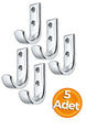 Krom Metal Elbise Askısı, Duvar Montaj Askılık, 5x3x1.8 cm, Montaj Vidaları Dahil, 5 Adet