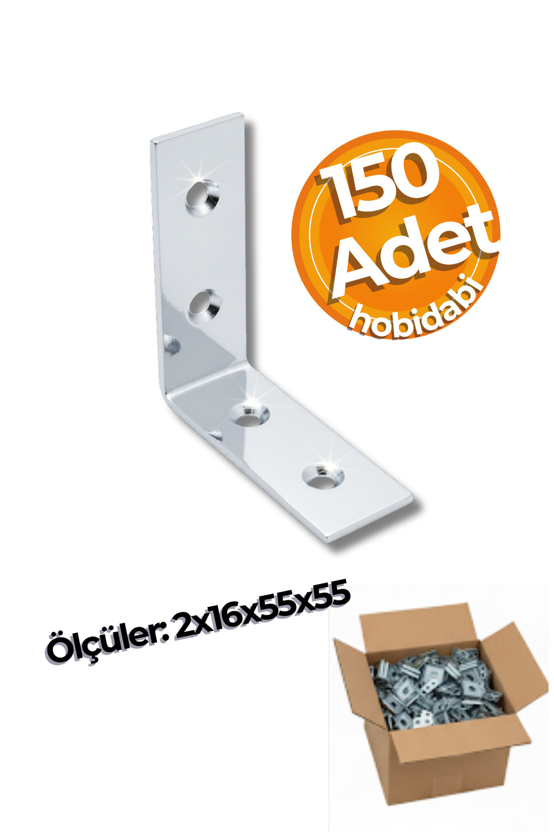 16x55x55 mm Koli Demir Gönye Köşebent - Mobilya Dolap Raf Masa Çekmece Köşe Sabitleme Birleştirme