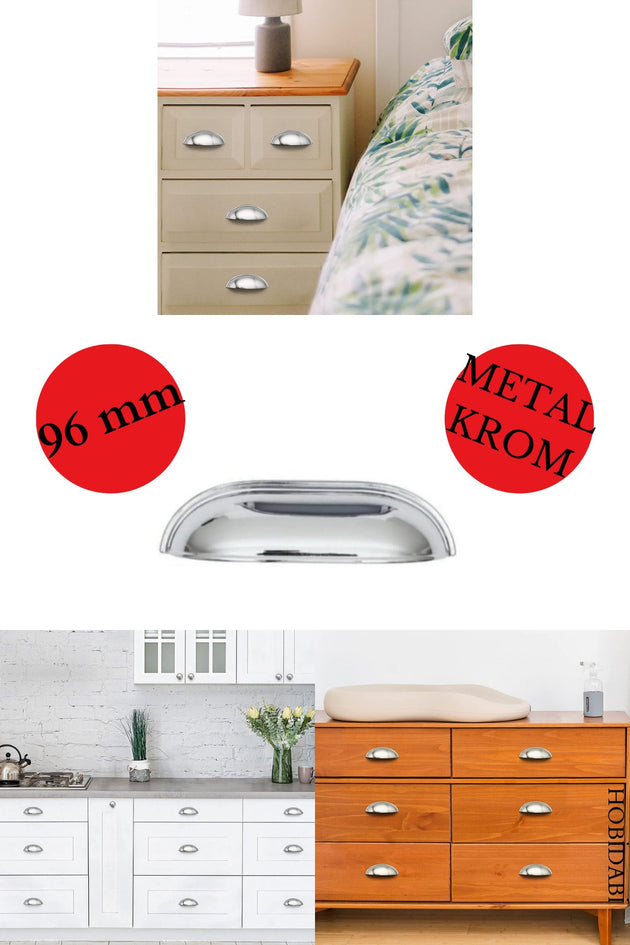 Krom Metal 96 Mm Tas Mobilya Kulbu Midye Çanak Dolap Çekmece Vestiyer