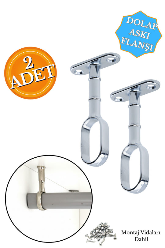 Boru Askı Flanşı Açık Ağız Oval Dolap Içi Gardırop Elbise Askı Borusu Aparatı Boru Tutucu (2 ADET)