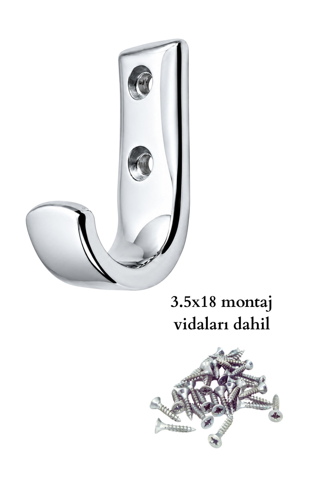 Krom Metal Elbise Askısı, Duvar Montaj Askılık, 5x3x1.8 cm, Montaj Vidaları Dahil, 5 Adet