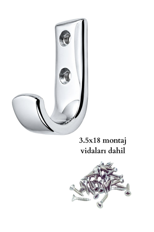 Krom Metal Elbise Askısı, Duvar Montaj Askılık, 5x3x1.8 cm, Montaj Vidaları Dahil, 5 Adet