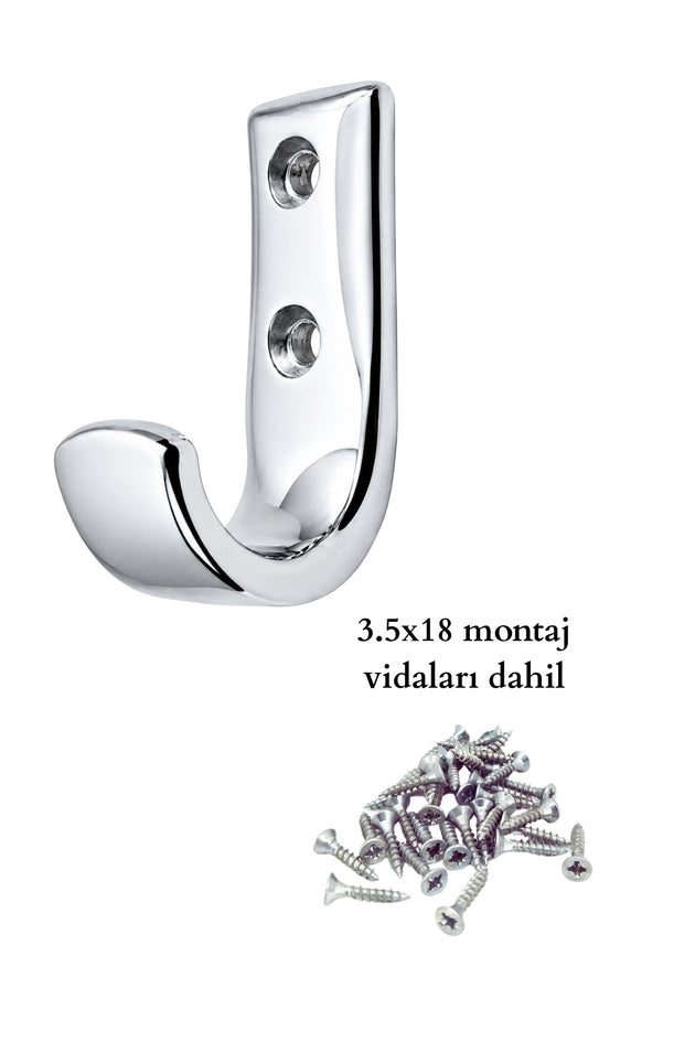 Krom Metal Elbise Askısı, Duvar Montaj Askılık, 5x3x1.8 cm, Montaj Vidaları Dahil, 5 Adet