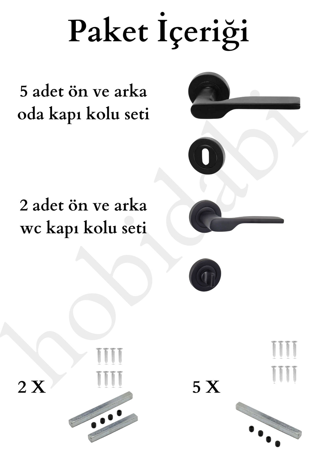 Siyah Kapı Kolu Eda Yuvarlak Rozetli 5 Oda 2 Wc Daire Seti (3 1 EV) Siyah Oda