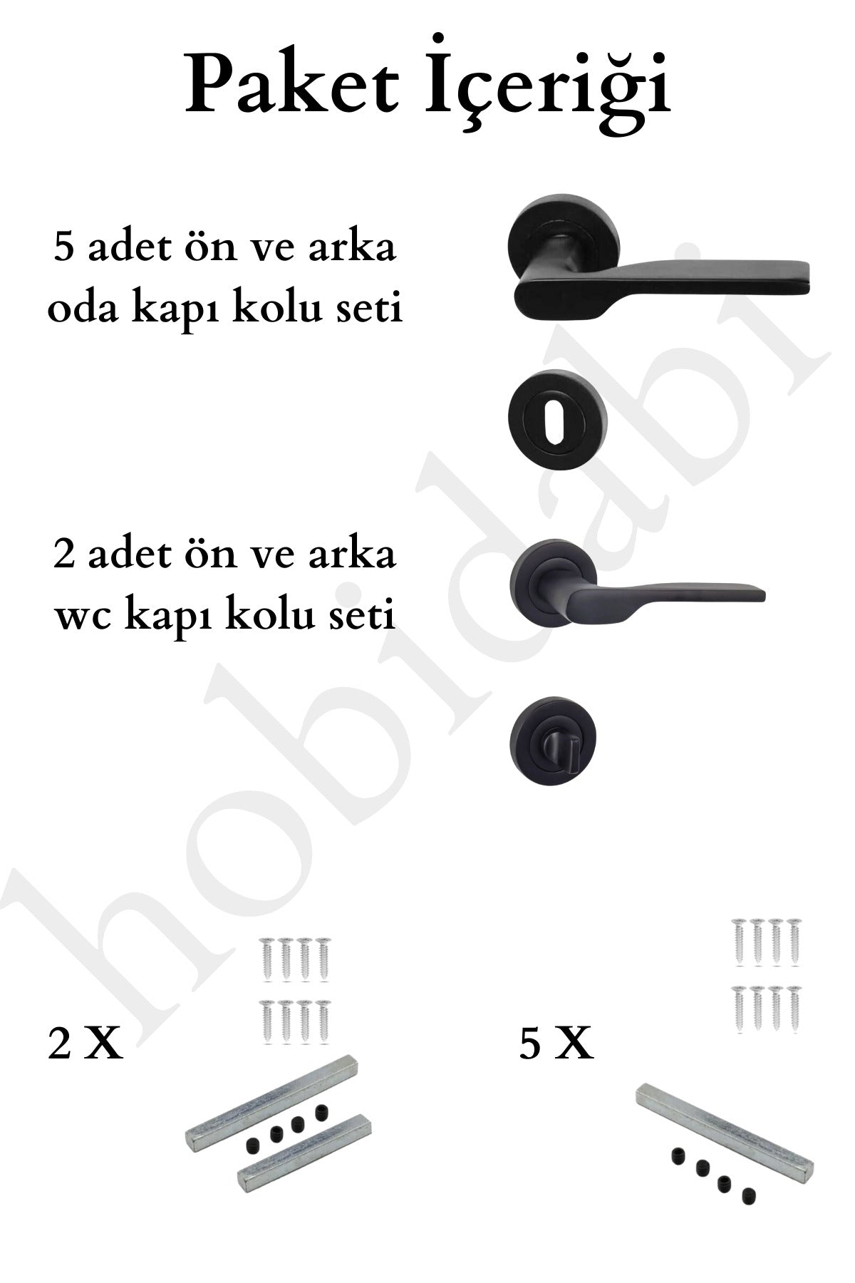 Siyah Kapı Kolu Eda Yuvarlak Rozetli 5 Oda 2 Wc Daire Seti (3 1 EV) Siyah Oda