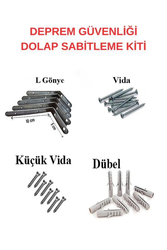 Deprem Güvenliği Seti 5 Adet L Demir Dolap Sabitleme 5 Cm * 10 Cm Masa Gönye Mobilya Köşe Bağlantı