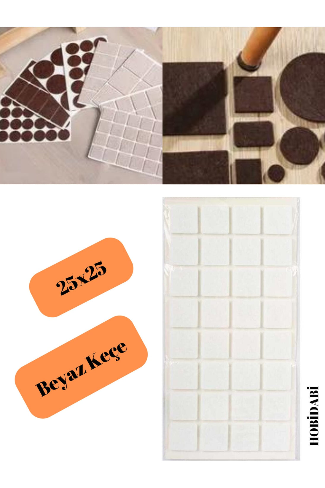 Yapışkanlı Mobilya Sandalye Koltuk Mobilya Ayak Keçesi 25 X 25 Mm Beyaz