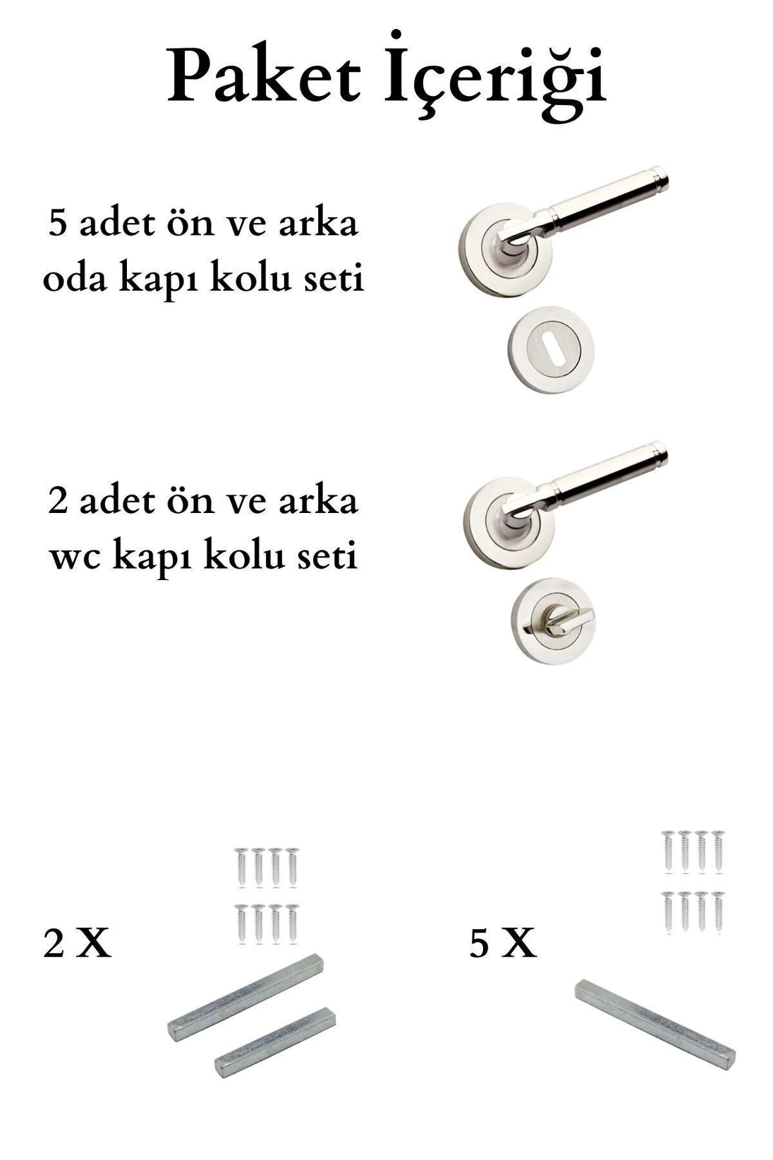 Saten Kapı Kolu Verda Rozetli 3 1 Daire Seti (7 TAKIM) Nikel Saten Oda