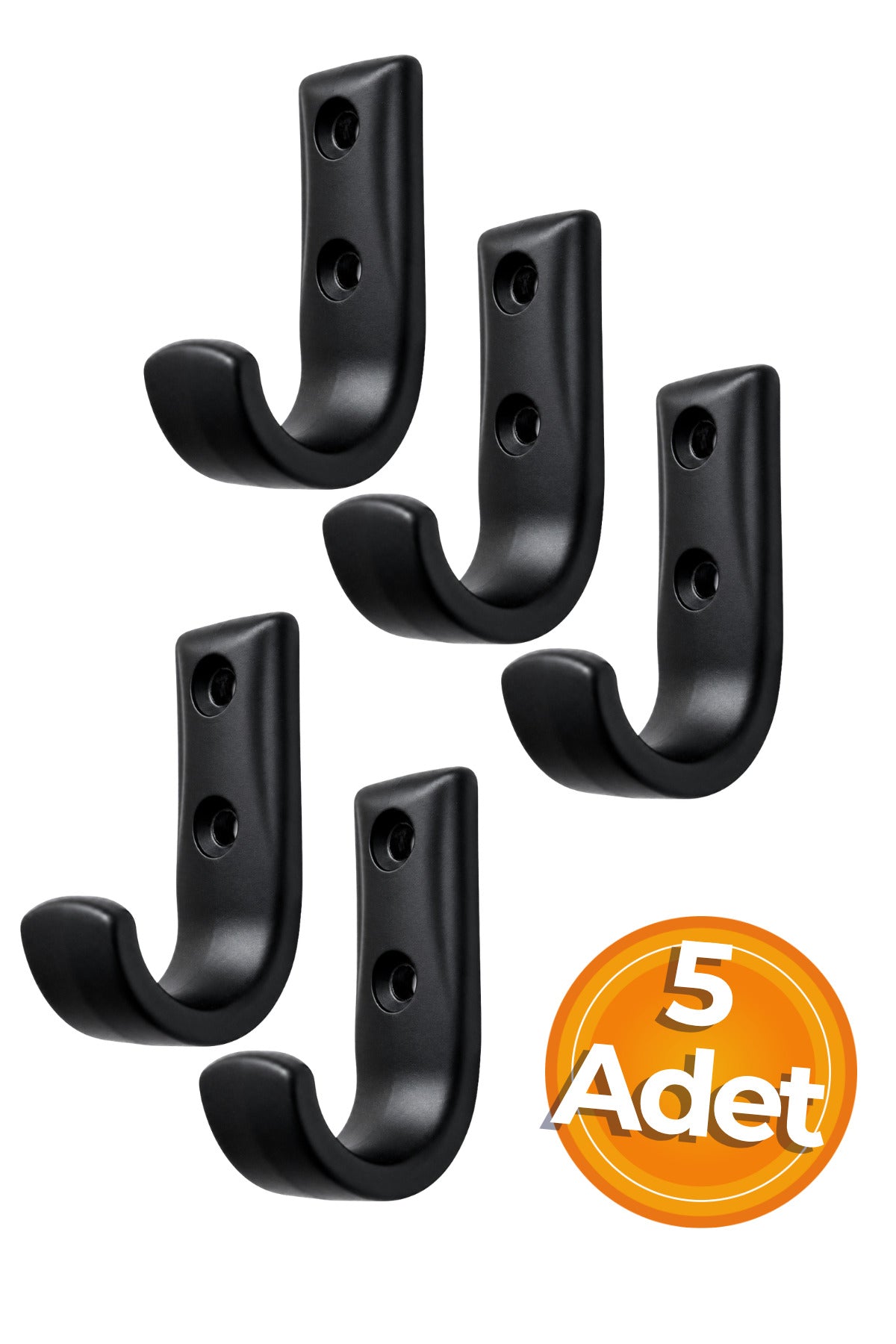 Siyah Metal Elbise Askısı, Duvar Montaj Askılık, 5x3x1.8 cm, Montaj Vidaları Dahil, 5 Adet