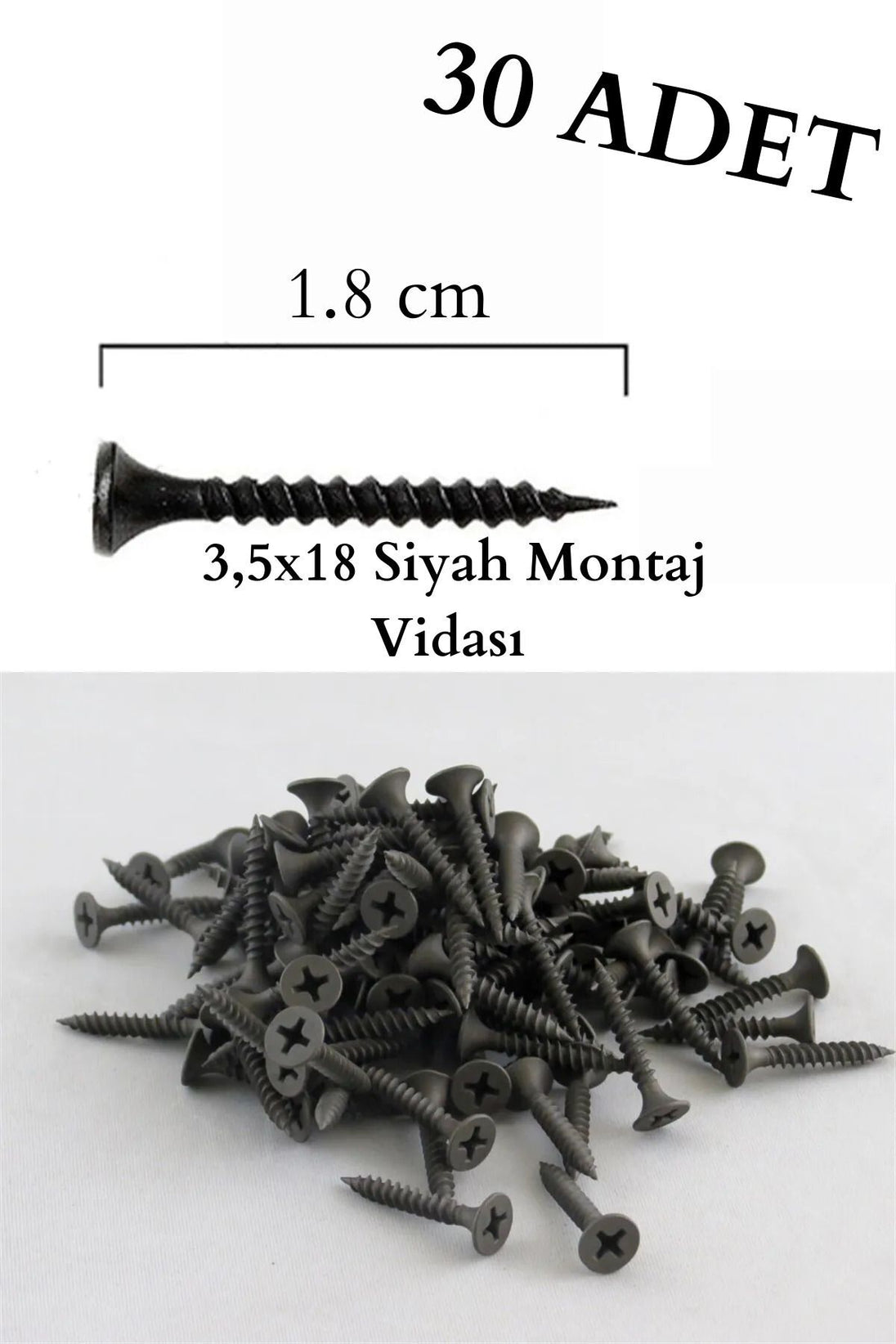 SİYAH 3.5X18 MONTAJ VİDASI 30 ADET