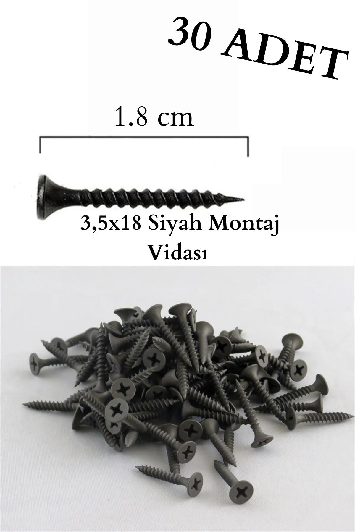 SİYAH 3.5X18 MONTAJ VİDASI 30 ADET