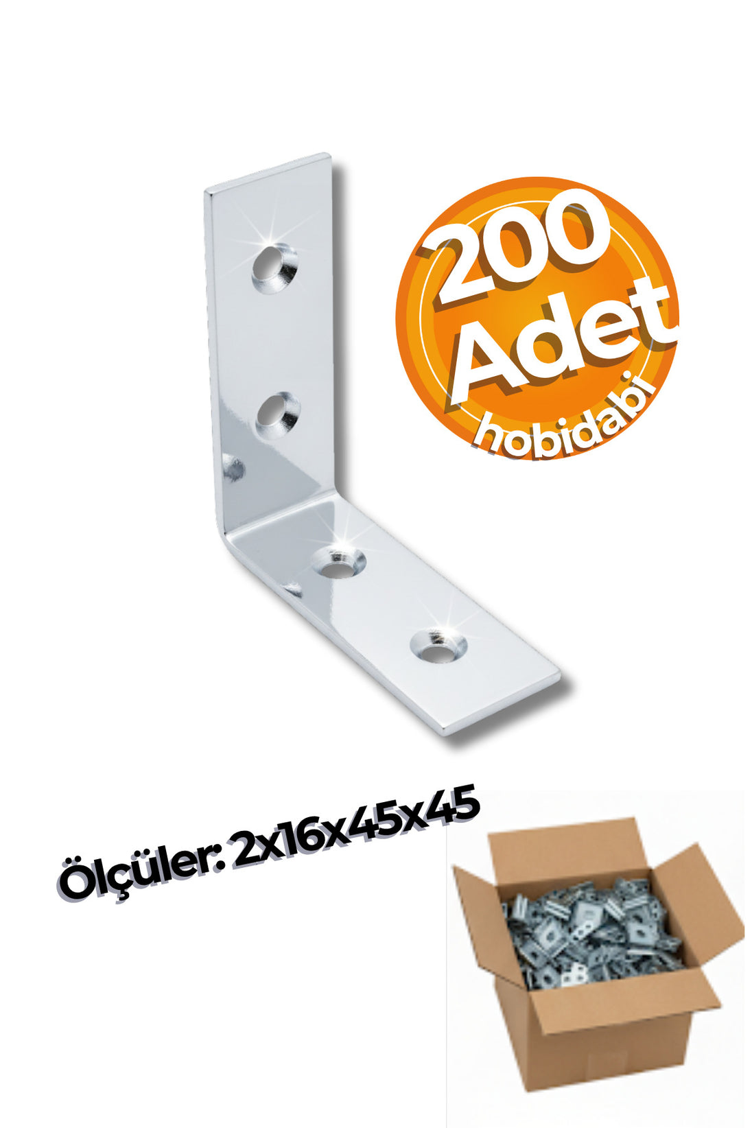 16x45x45 mm Koli Demir Gönye Köşebent - Mobilya Dolap Raf Masa Çekmece Köşe Sabitleme Birleştirme