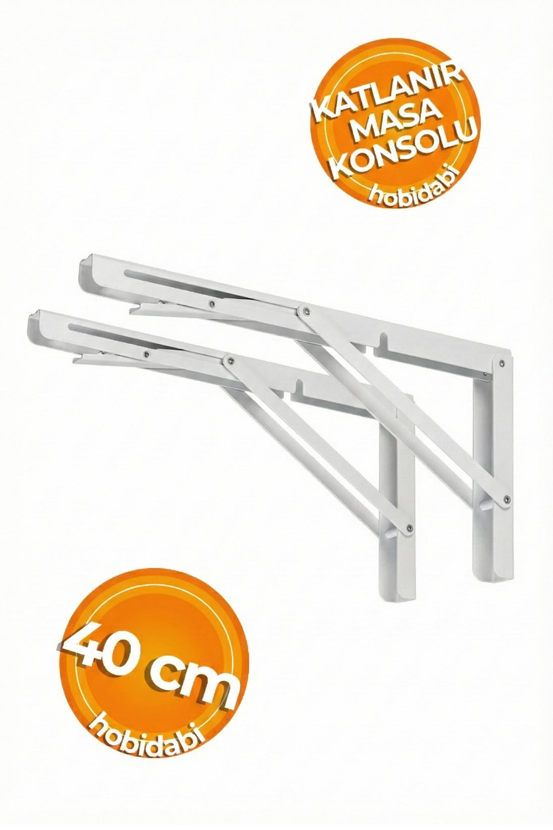 40 cm Beyaz 1 Takım Mandallı Katlanabilir Masa Konsolu - Aç Kapa Duvara Monte Katlanır L Raf Ayağı