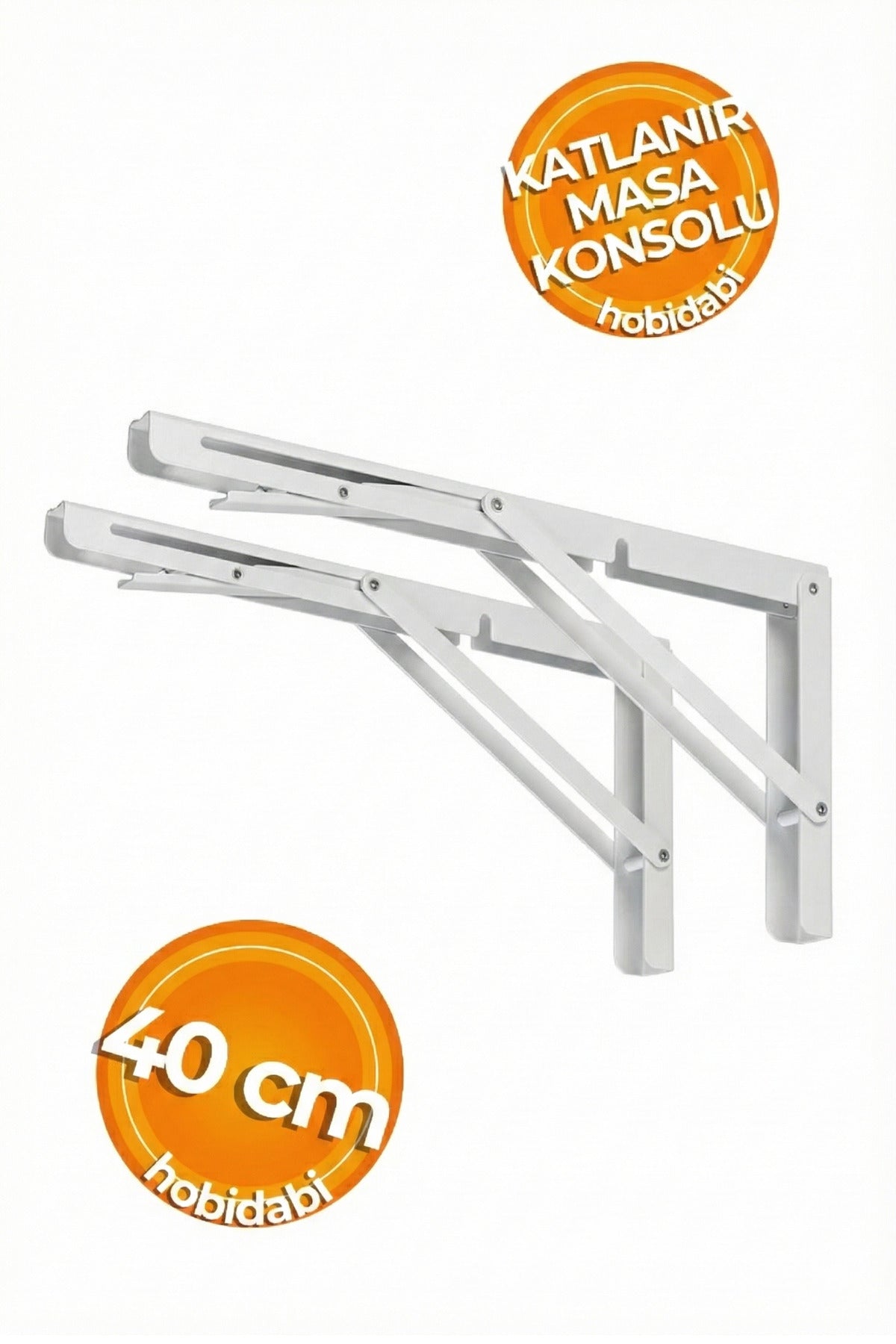 40 cm Beyaz 1 Takım Mandallı Katlanabilir Masa Konsolu - Aç Kapa Duvara Monte Katlanır L Raf Ayağı