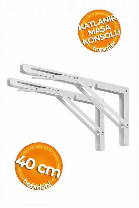 40 cm Beyaz 1 Takım Mandallı Katlanabilir Masa Konsolu - Aç Kapa Duvara Monte Katlanır L Raf Ayağı