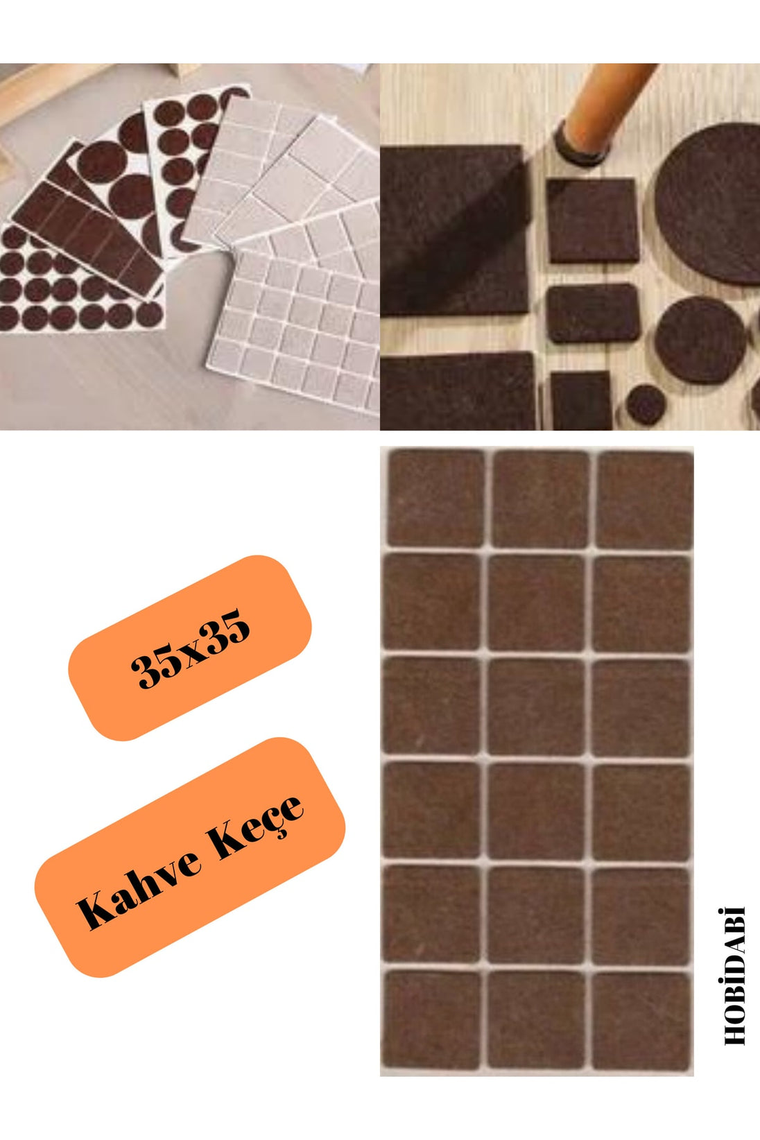 Kahve Mobilya Yapışkanlı Dikdörtgen Keçe 35x35 Mm