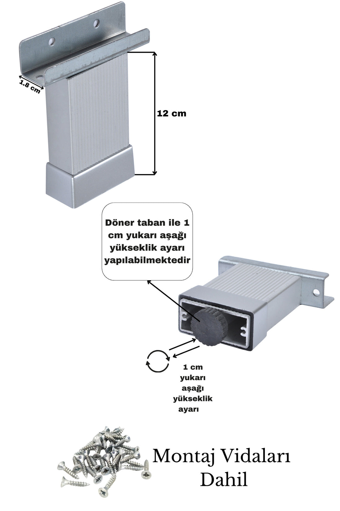 12 Cm Çizgili Alüminyum U Geçme Ayak 20x45 Mm Matkrom