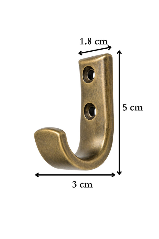 Antik Sarı Metal Elbise Askısı, Duvar Montaj Askılık, 5x3x1.8 cm, Montaj Vidaları Dahil, 5 Adet