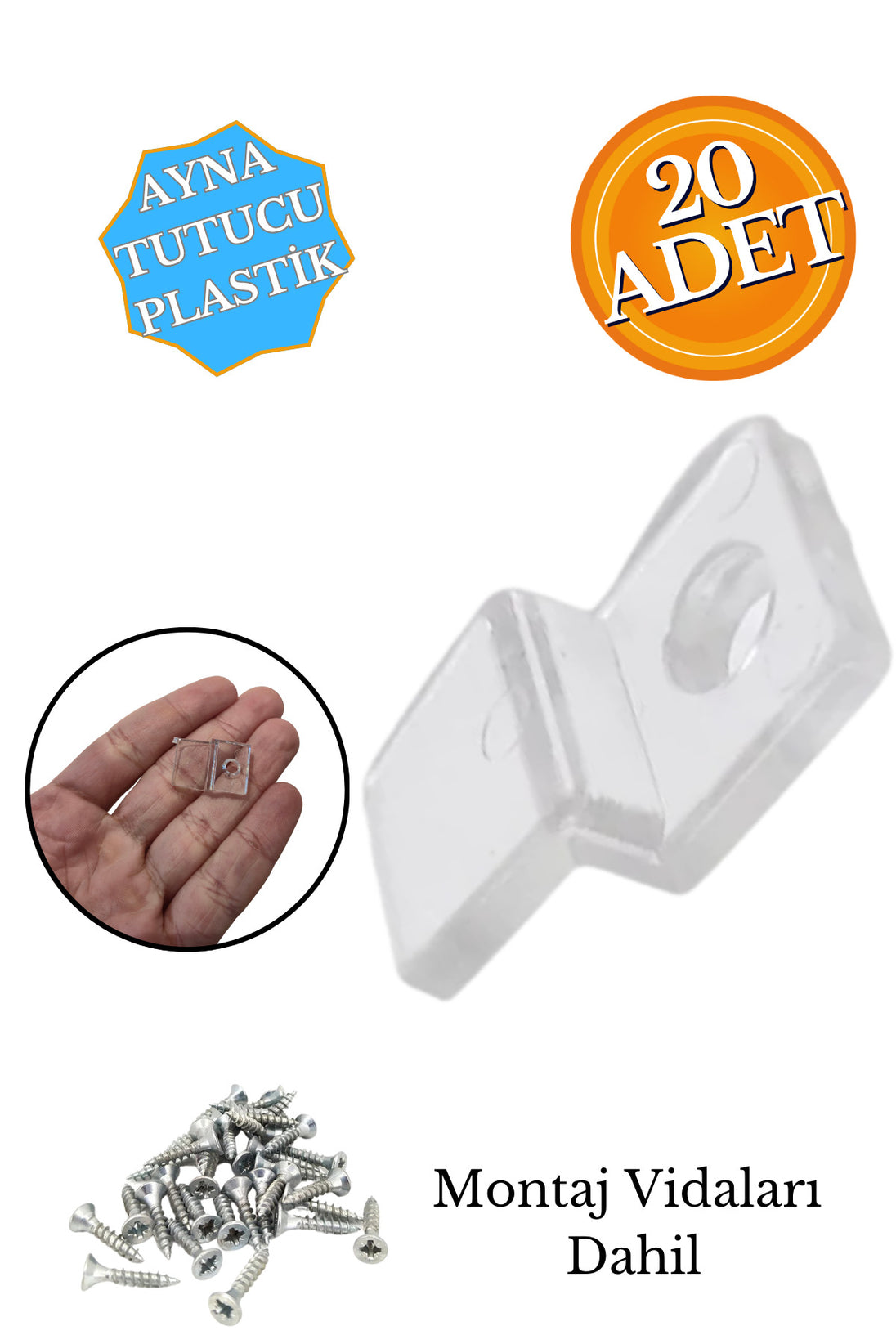 20 Adet Ayna Tırnağı Ayna Sabitleyici Tutucu 20 Adet Ayna Montaj Vidalama Seti ( Vidalar Dahil )