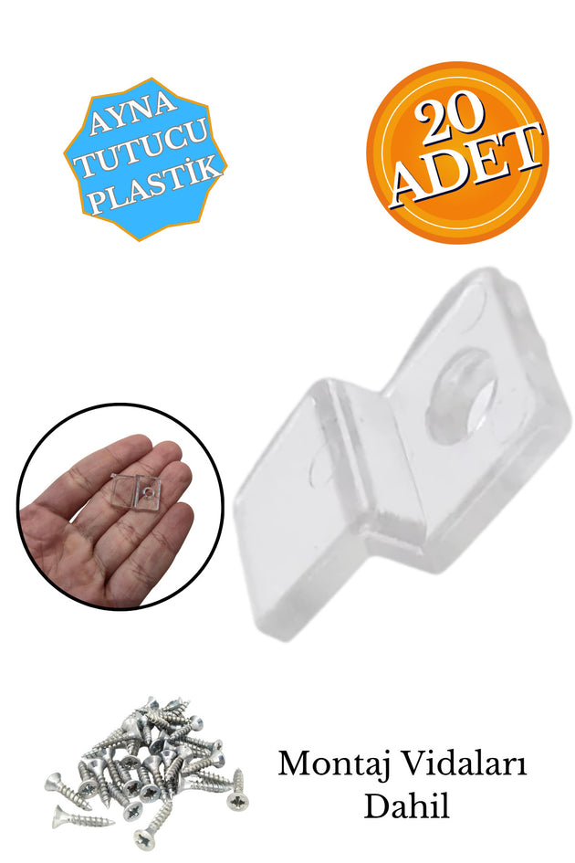 20 Adet Ayna Tırnağı Ayna Sabitleyici Tutucu 20 Adet Ayna Montaj Vidalama Seti ( Vidalar Dahil )