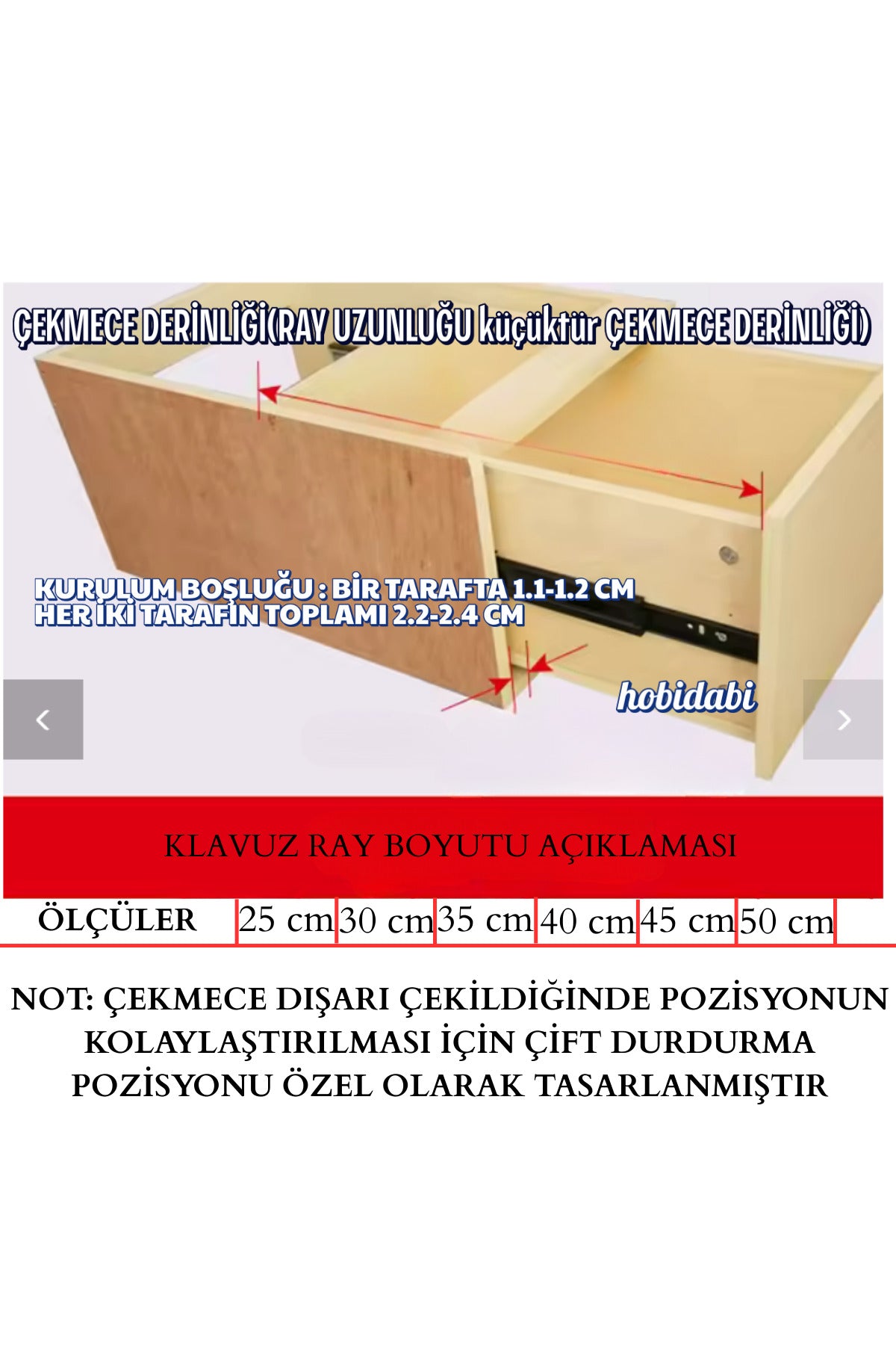 35 Cm Klasik Kızaklı Dolap Çekmece Rayı 1 Çekmecelik (4 PARÇA KARŞILIKLI)