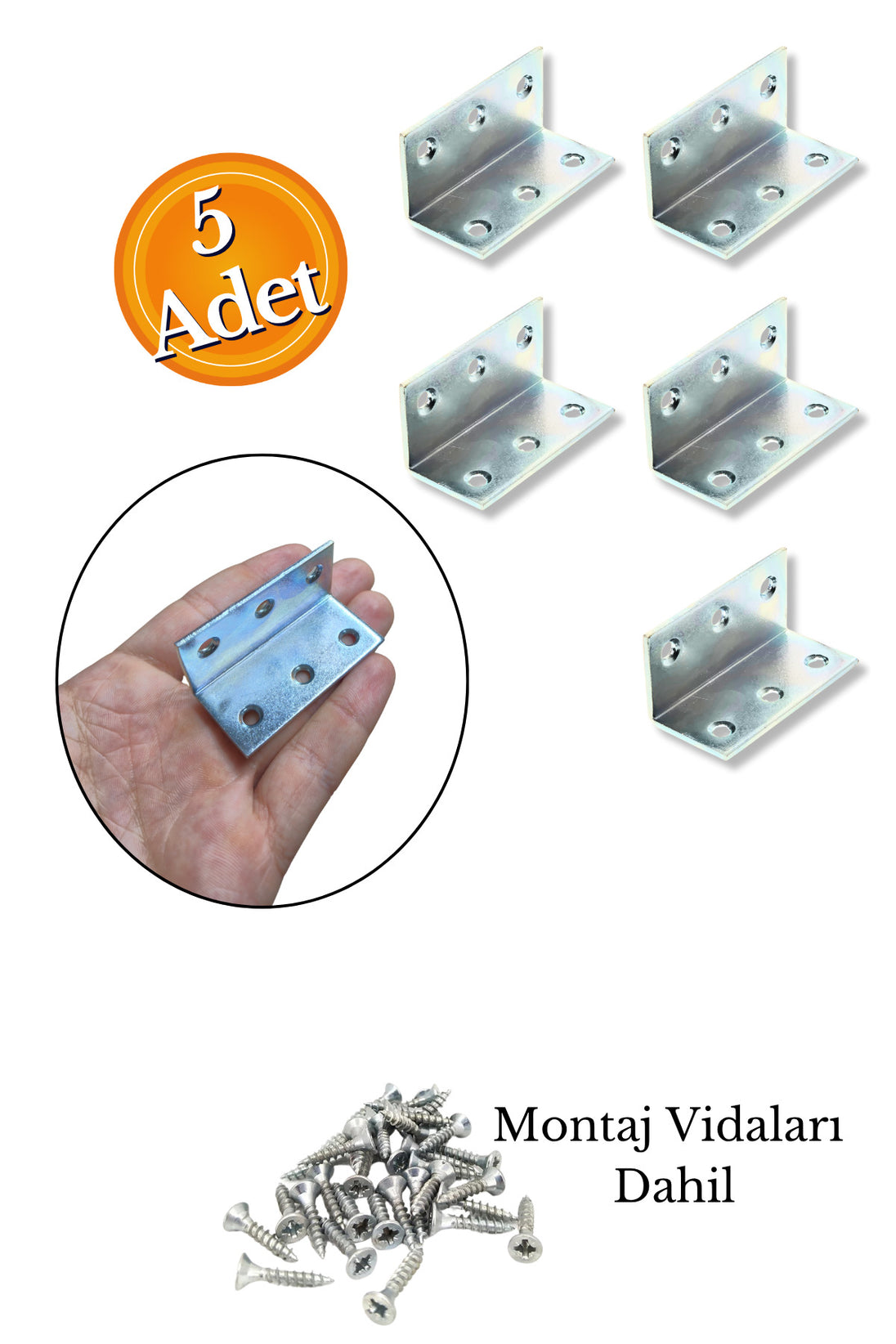 25x25x54mm 5 Adet Demir Gönye Köşebent - Mobilya Dolap Raf Masa Çekmece Köşe Sabitleme Birleştirme