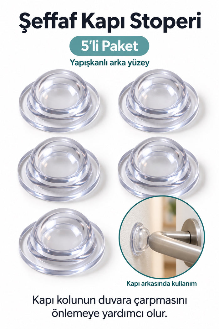 Hobidabi Yuvarlak Kapı Stoperi Yapışkanlı Şeffaf 5 Adet