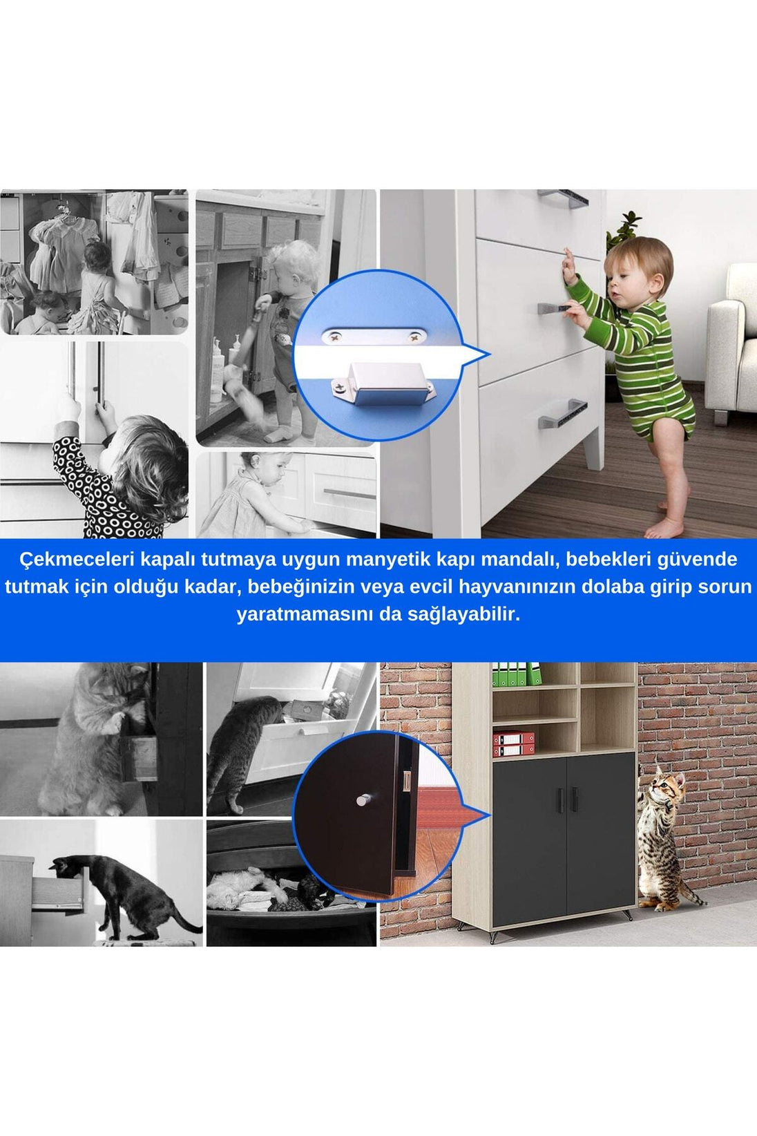 6 Adet Deprem Güvenlik Mıknatıslı Kapak Tutucu Deprem Güvenlik Önleyici Çocuklar Için 6 Adet