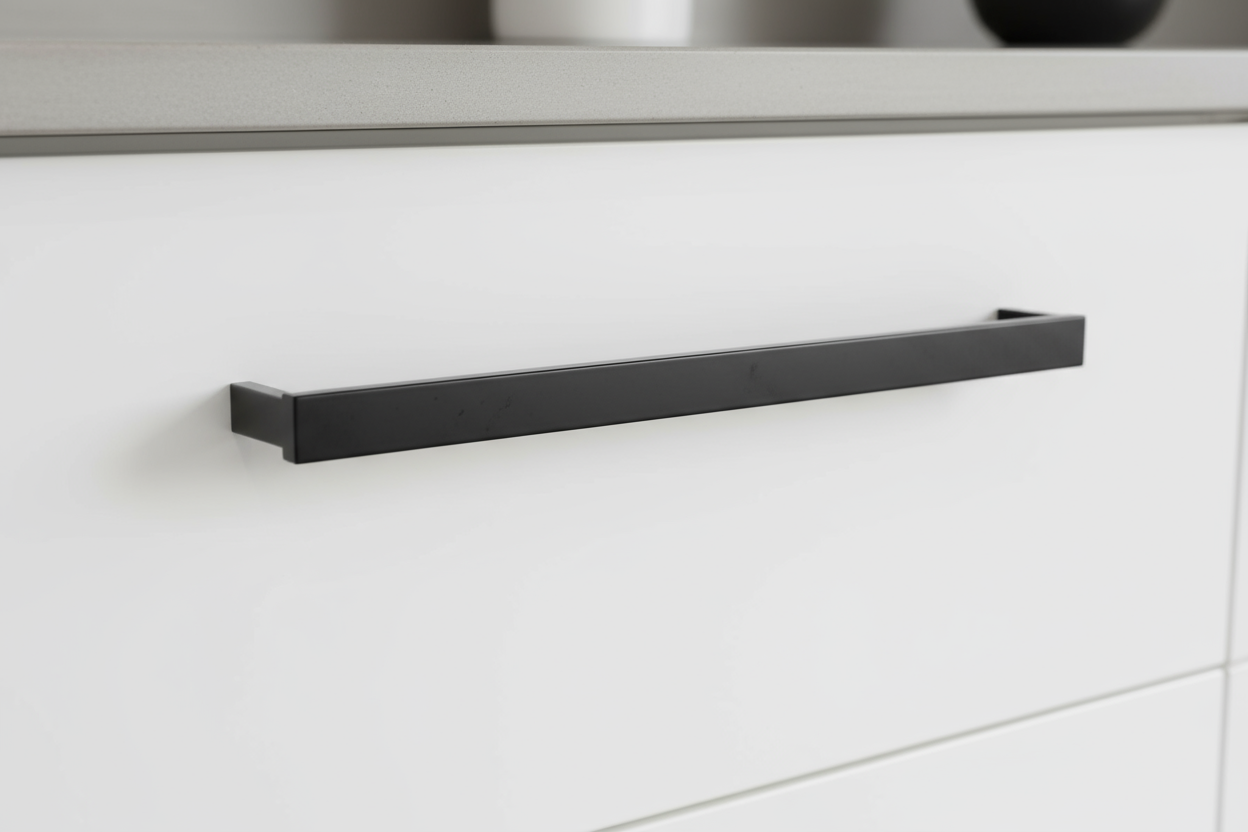 bir çekmecenin kapağında siyah bir kulp